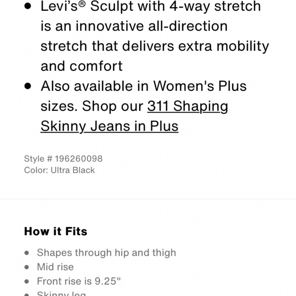 Levi’s 311 shaping skinny stretch black jeans. Worn once - Picture 4 of 9